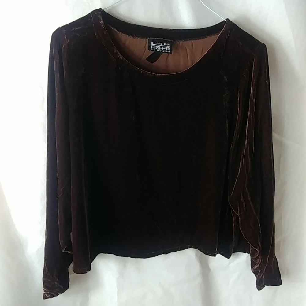Eileen Fisher Silk Rayon Brown Crop Top